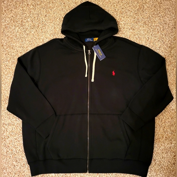 Polo Ralph Lauren Men's Black Fleece zip-up hoodie Red Pony - Picture 1 of 4